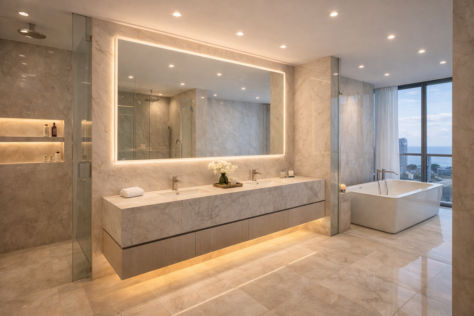 Habitación con luz ambiental cálida LED