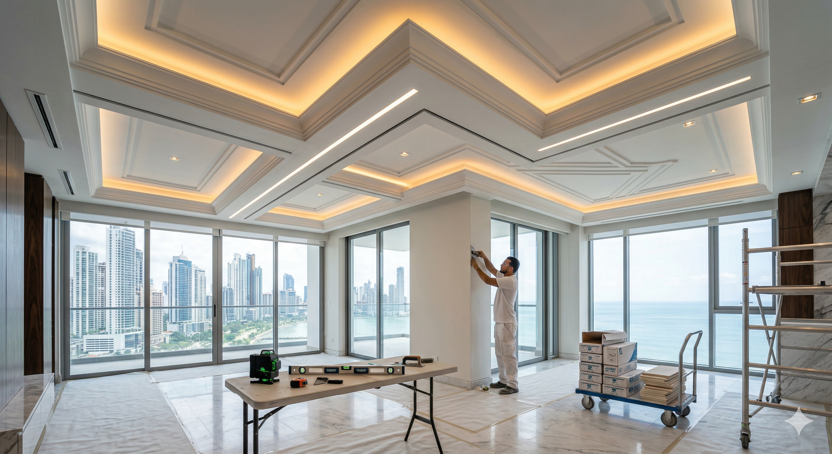 Techo decorativo con iluminación LED integrada