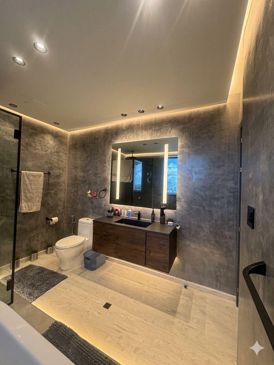 Interior moderno con microcemento continuo